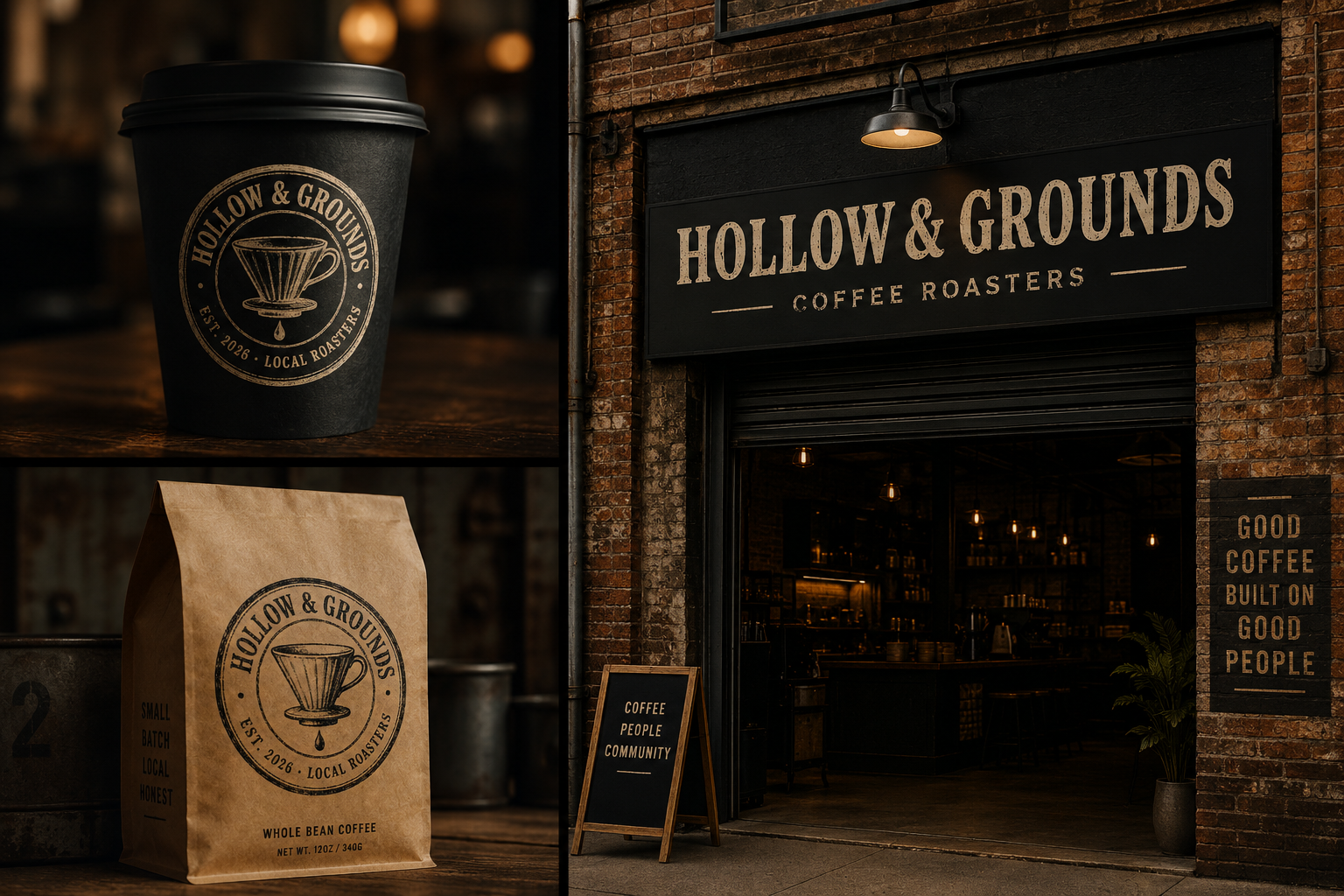 Hollow and Grounds Brand Mockup